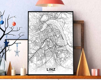 LINZ Austria map poster black white Hometown City Print Modern Home Decor Office Decoration Wall Art Dorm Bedroom Gift