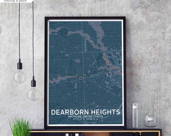 DEARBORN HEIGHTS Michigan USA map poster black white Hometown City Print Modern Home Decor Office Decoration Wall Art Dorm Bedroom Gift