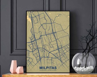 MILPITAS California CA USA map poster color Hometown City Print Modern Home Decor Office Decoration Wall Art Dorm Bedroom Gift