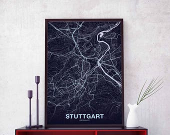 STUTTGART Germany map poster color Hometown City Print Modern Home Decor Office Decoration Wall Art Dorm Bedroom Gift