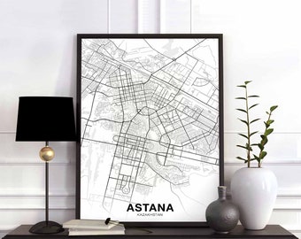 ASTANA Kazakhstan map poster black white Hometown City Print Modern Home Decor Office Decoration Wall Art Dorm Bedroom Gift