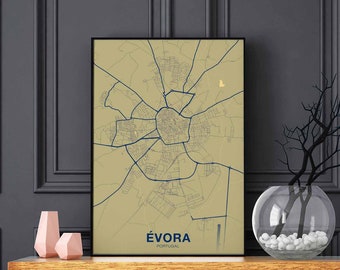 EVORA Portugal map poster color Hometown City Print Modern Home Decor Office Decoration Wall Art Dorm Bedroom Gift