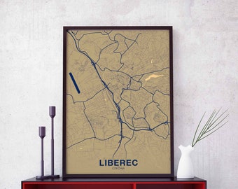 LIBEREC Czechia map poster color Hometown City Print Modern Home Decor Office Decoration Wall Art Dorm Bedroom Gift art