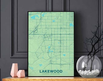 LAKEWOOD Colorado CO USA map poster color Hometown City Print Modern Home Decor Office Decoration Wall Art Dorm Bedroom Gift