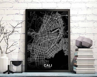 CALI Colombia map poster black white Hometown City Print Modern Home Decor Office Decoration Wall Art Dorm Bedroom Gift