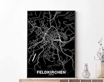 FELDKIRCHEN Austria map poster black white Hometown City Print Modern Home Decor Office Decoration Wall Art Dorm Bedroom Gift