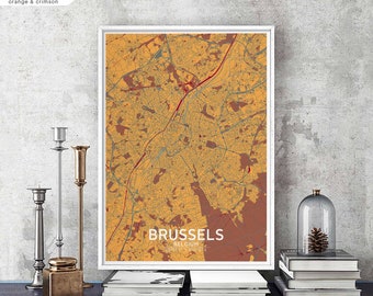 BRUSSELS Belgium map poster black white Hometown City Print Modern Home Decor Office Decoration Wall Art Dorm Bedroom Gift