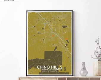 CHINO HILLS California USA map poster black white Hometown City Print Modern Home Decor Office Decoration Wall Art Dorm Bedroom Gift