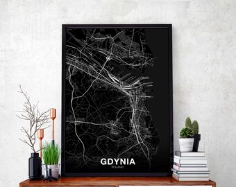 GDYNIA Poland map poster black white Hometown City Print Modern Home Decor Office Decoration Wall Art Dorm Bedroom Gift