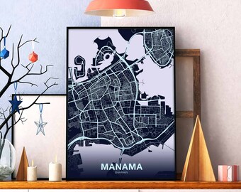 MANAMA Bahrain Asia map poster color Hometown City Print Modern Home Decor Office Decoration Wall Art Dorm Bedroom Gift