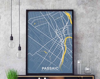 PASSAIC New Jersey NJ USA map poster color Hometown City Print Modern Home Decor Office Decoration Wall Art Dorm Bedroom Gift