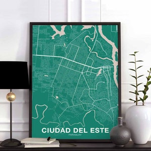 CIUDAD DEL ESTE Paraguay map poster color Hometown City Print Modern Home Decor Office Decoration Wall Art Dorm Bedroom Gift