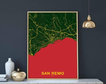 SAN REMO Italy map poster color Hometown City Print Modern Home Decor Office Decoration Wall Art Dorm Bedroom Gift