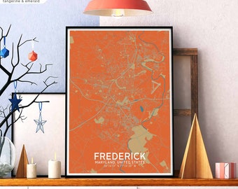 FREDERICK Maryland usa map poster black white Hometown City Print Modern Home Decor Office Decoration Wall Art Dorm Bedroom Gift