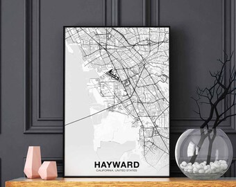 HAYWARD California CA USA map poster black white Hometown City Print Modern Home Decor Office Decoration Wall Art Dorm Bedroom Gift
