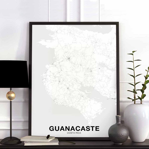 GUANACASTE Costa Rica map poster black white Hometown City Print Modern Home Decor Office Decoration Wall Art Dorm Bedroom Gift