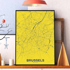 BRUXELLES Bruxelles belgique Belgique carte affiche couleur ville natale ville impression moderne décor à la maison bureau décoration mur art dortoir chambre cadeau