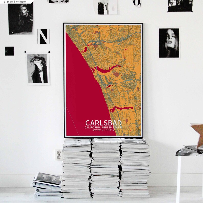 CARLSBAD California USA Map Poster Black White Hometown City Etsy