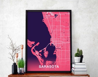 SARASOTA Florida FL USA poster color Hometown City Print Modern Home Decor Office Decoration Wall Art Dorm Bedroom Gift