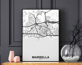 MARBELLA Spain map poster black white Hometown City Print Modern Home Decor Office Decoration Wall Art Dorm Bedroom Gift
