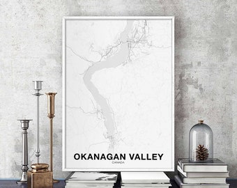 OKANAGAN VALLEY Canada map poster black white Hometown City Print Modern Home Decor Office Decoration Wall Art Dorm Bedroom Gift