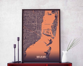 MIAMI Florida FL USA poster color Hometown City Print Modern Home Decor Office Decoration Wall Art Dorm Bedroom Gift