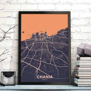 CHANIA Griechenland Karte Poster Farbe Heimatstadt Stadt Druck Moderne Wohnkultur Büro Dekoration Wand Kunst Wohnheim Schlafzimmer Geschenk