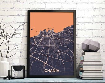 CHANIA Greece map poster color Hometown City Print Modern Home Decor Office Decoration Wall Art Dorm Bedroom Gift