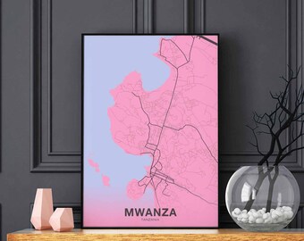 MWANZA Tanzania poster color Hometown City Print Modern Home Decor Office Decoration Wall Art Dorm Bedroom Gift
