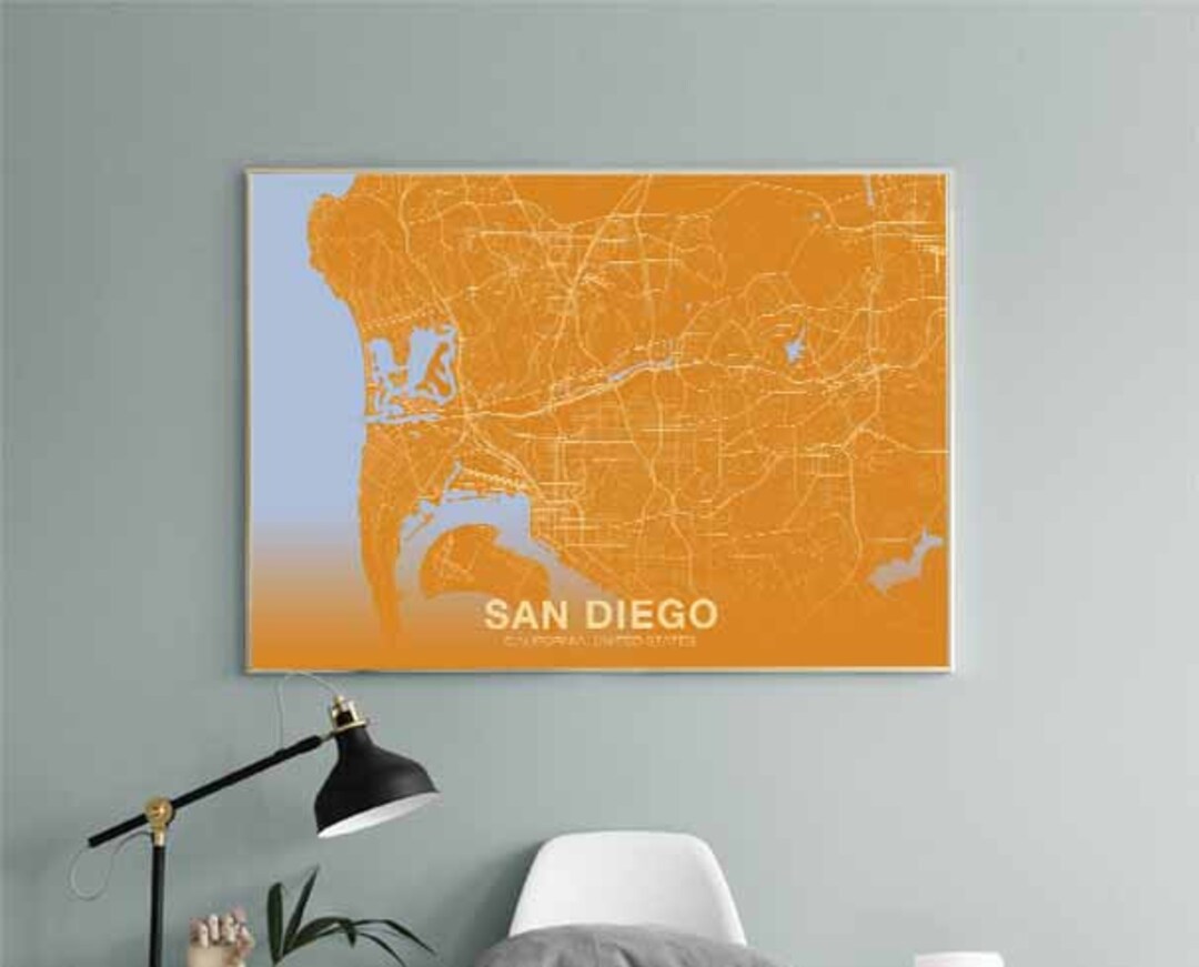 SAN DIEGO California CA Usa Map Poster Color Hometown City Print Modern ...