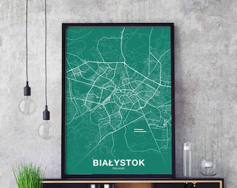 BIALYSTOK Poland map poster color Hometown City Print Modern Home Decor Office Decoration Wall Art Dorm Bedroom Gift