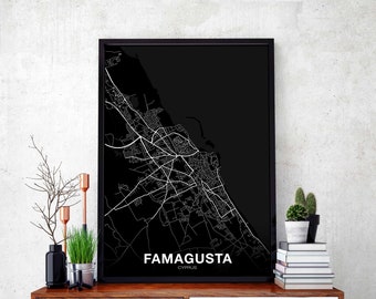FAMAGUSTA Cyprus map poster black white Hometown City Print Modern Home Decor Office Decoration Wall Art Dorm Bedroom Gift