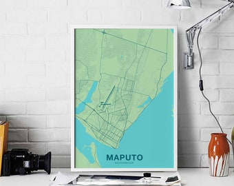 MAPUTO Mozambique map poster color Hometown City Print Modern Home Decor Office Decoration Wall Art Dorm Bedroom Gift