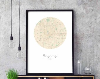 BEIJING China map poster wall decor design modern minimal nordic travel bedroom home art vintage retro dorm nursery housewarming