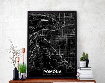 POMONA California CA USA map poster black white Hometown City Print Modern Home Decor Office Decoration Wall Art Dorm Bedroom Gift