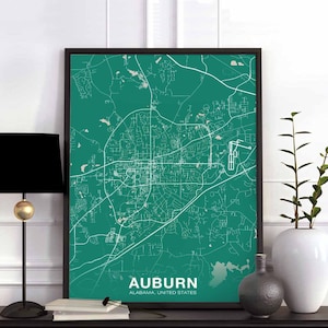 AUBURN Alabama AL US kaart poster kleur Woonplaats Stad Print Modern Home Decor Kantoor Decoratie Wall Art Slaapzaal slaapkamer cadeau