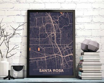 SANTA ROSA California CA usa map poster color Hometown City Print Modern Home Decor Office Decoration Wall Art Dorm Bedroom Gift