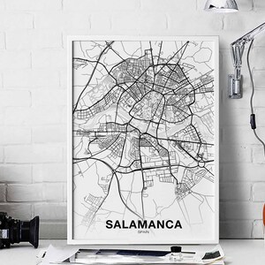 SALAMANCA Spanien Karte Poster schwarz weiß Heimatstadt Stadt Print Modernes Wohndekor Büro Dekoration Wand Kunst Wohnheim Schlafzimmer Geschenk