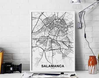 SALAMANCA Spain map poster black white Hometown City Print Modern Home Decor Office Decoration Wall Art Dorm Bedroom Gift