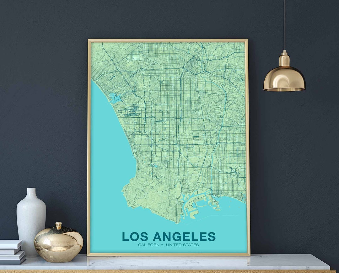 Los Angeles CA US Map Poster Color Hometown City Print Modern Home ...