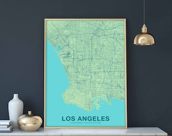 Los Angeles CA US map poster color Hometown City Print Modern Home Decor Office Decoration Wall Art Dorm Bedroom Gift