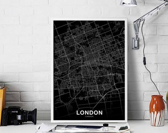LONDON Canada map poster black white Hometown City Print Modern Home Decor Office Decoration Wall Art Dorm Bedroom Gift