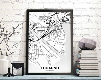LOCARNO Switzerland map poster black white Hometown City Print Modern Home Decor Office Decoration Wall Art Dorm Bedroom Gift
