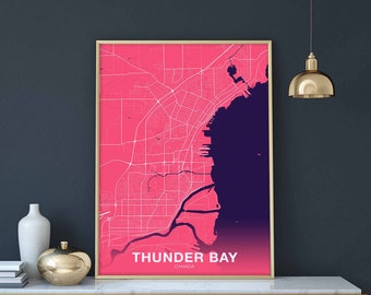 THUNDER BAY Canada map poster color Hometown City Print Modern Home Decor Office Decoration Wall Art Dorm Bedroom Gift
