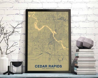 CEDAR RAPIDS Iowa IA us map poster color Hometown City Print Modern Home Decor Office Decoration Wall Art Dorm Bedroom Gift