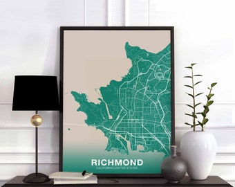 RICHMOND California CA USA poster color Hometown City Print Modern Home Decor Office Decoration Wall Art Dorm Bedroom Gift