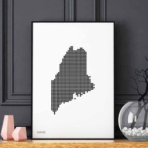 MAINE US State Landkarte mit minimalen Punkten Retro-Wandbild-Dekordesign moderne schweizerische skandinavische Karte Einweihungsparty