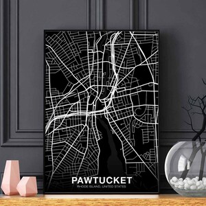 PAWTUCKET Rhode Island RI USA carte affiche noir blanc ville natale ville impression moderne décor à la maison bureau décoration mur art dortoir chambre cadeau