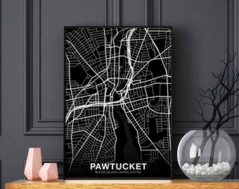 PAWTUCKET Rhode Island RI USA map poster black white Hometown City Print Modern Home Decor Office Decoration Wall Art Dorm Bedroom Gift