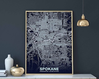 SPOKANE Washington WA US map poster color Hometown City Print Modern Home Decor Office Decoration Wall Art Dorm Bedroom Gift